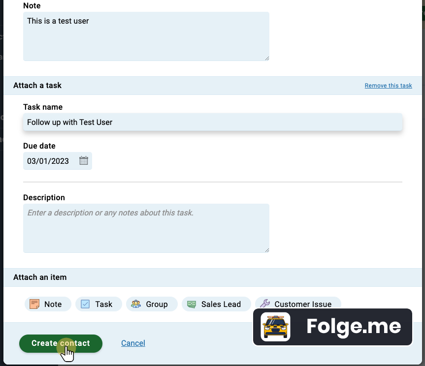 Confirm the new contact